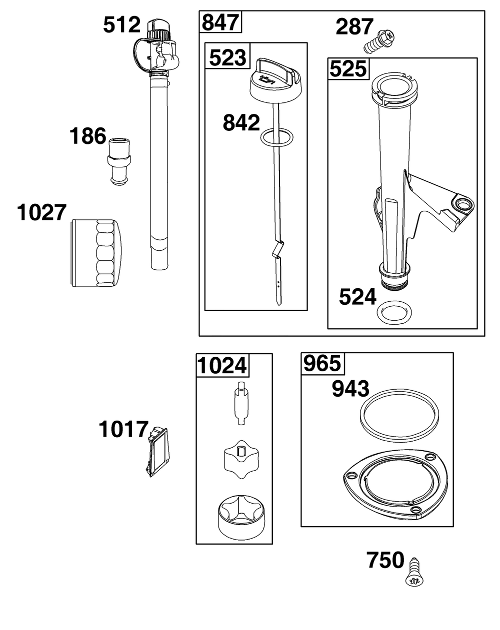 Lubrication Group Diagram and Parts List for 44J677-0015-G1  Briggs and Stratton Engine